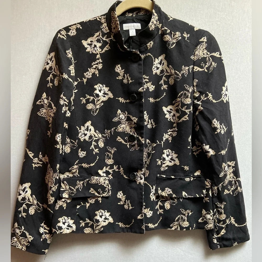 Charter Club 100% Silk Floral Button Up Blazer Size 6